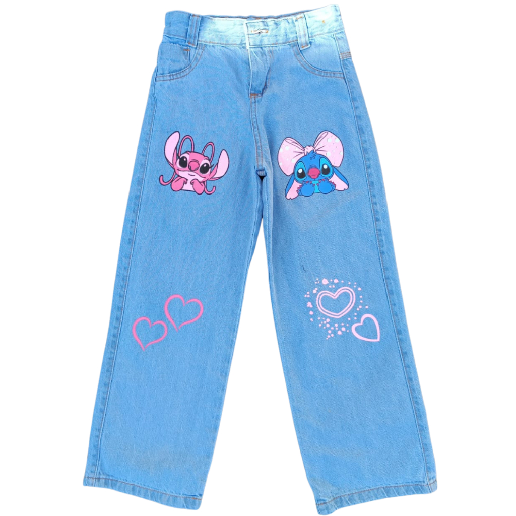 Calça wide leg jeans estampado infantil juvenil menina varias estampas