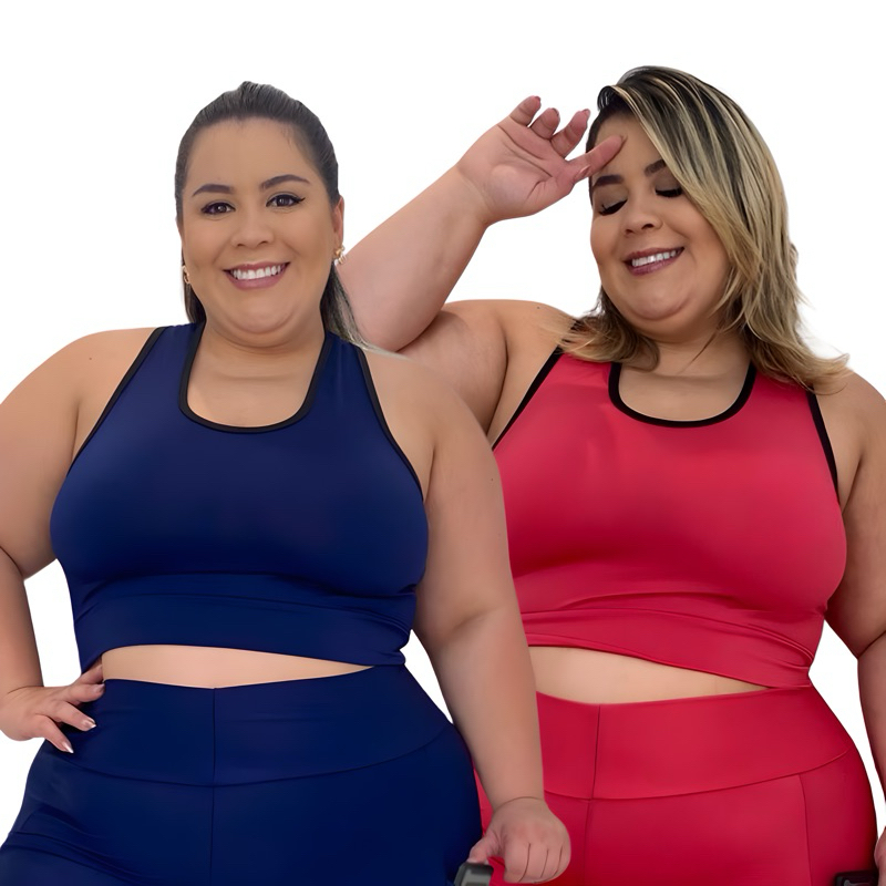 Kit 2 Tops Fitness Plus Size 44 ao 54 alta sustentação Cropped de Academia