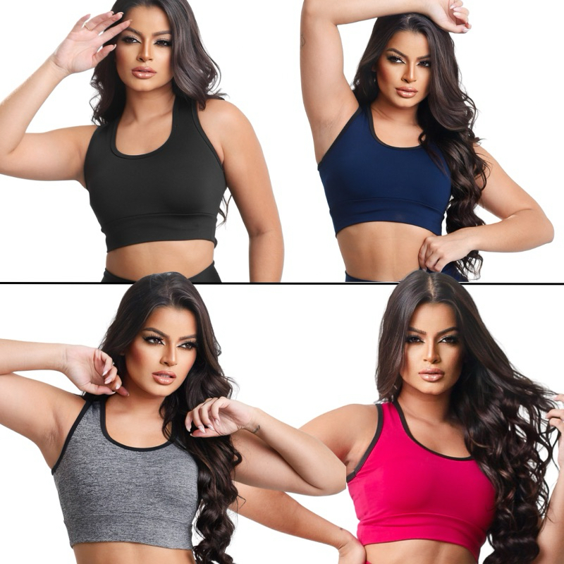 kit 4 Tops Fitness Cropped de academia Suplex premium Academia Feminino