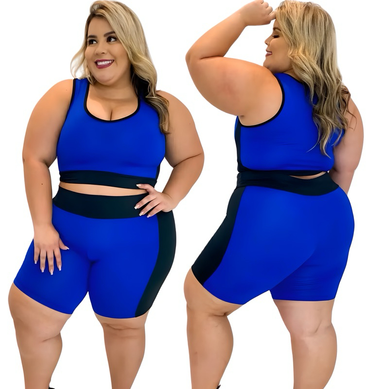 Conjunto fitness PLUS SIZE Top e Short ciclista feminino Modelo Curve ROUPA DE ACADEMIA