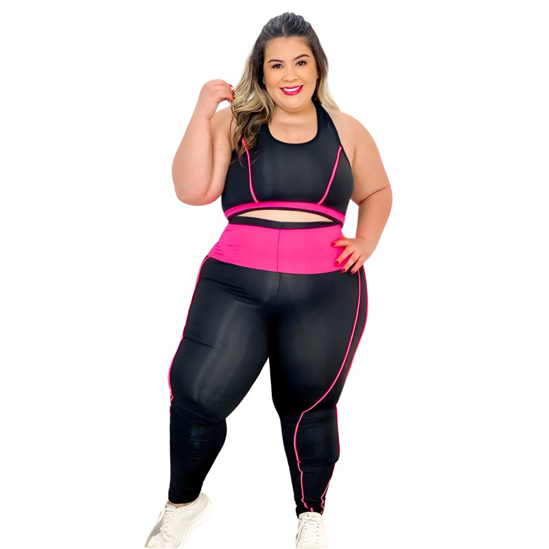 Conjunto de academia PLUS SIZE E SLIM 44 ao 54 calça Legging e Top conjunto fitness Feminino CURVES