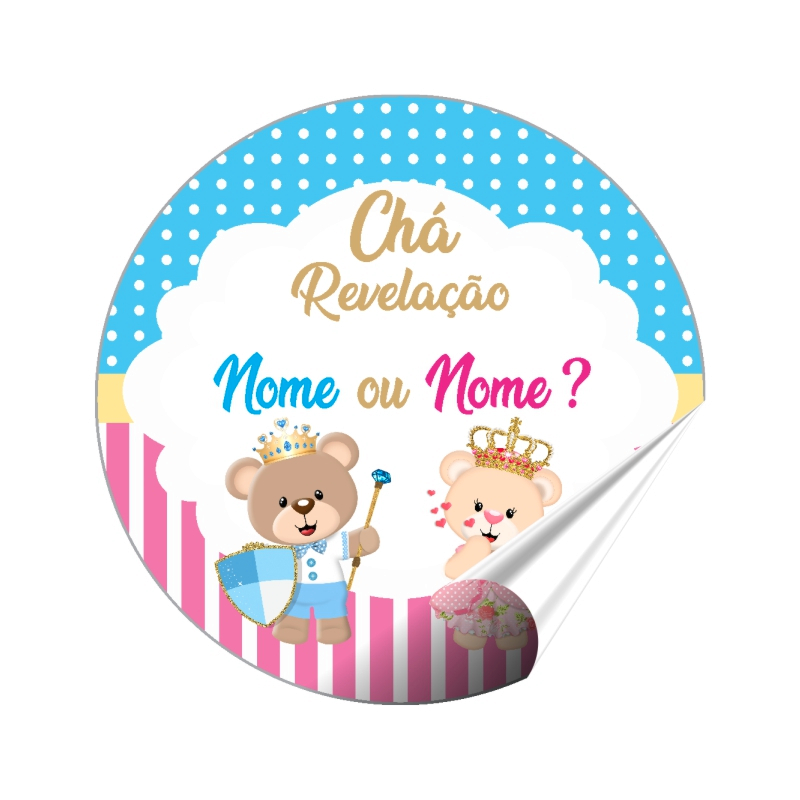 70 Adesivos Chá Revelação de Ursinhos Etiquetas Tamanho 4x4 cm Rótulos Personalizados