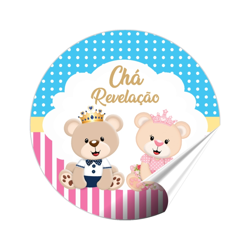 100 Adesivos Chá Revelação de Ursinhos Rótulos Tamanho 4x4 cm Etiquetas Personalizadas