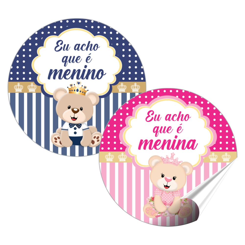 Kit 50 Adesivos Eu acho que é Menina ou Menino Rótulos 5x5 cm para Chá Revelação de Ursinhos