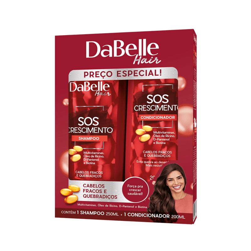 Kit Shampoo 250ml e Condicionador 175ml SOS Crescimento Dabelle em Oferta na Shopee