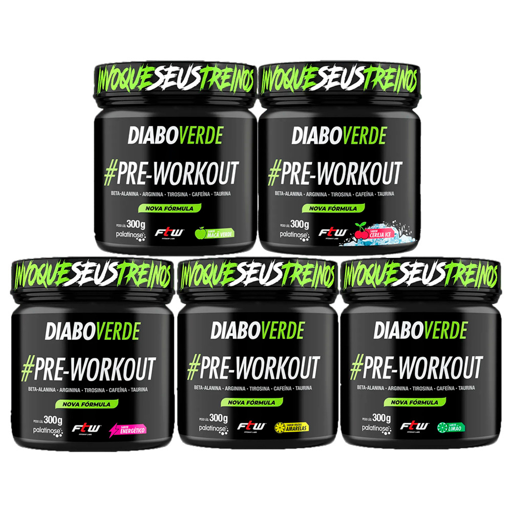 Kit 5 Pré Treino Diabo Verde Insano 300g - Ftw