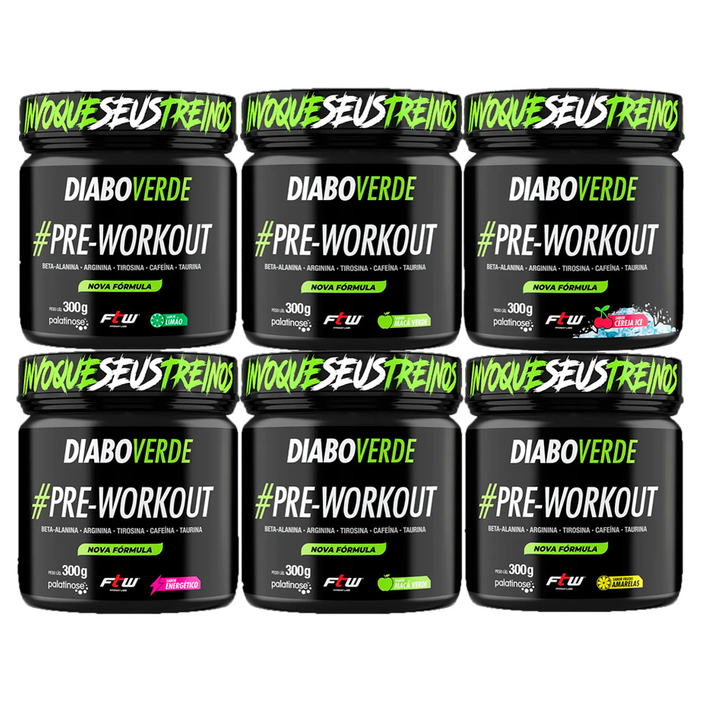 Kit 6 Pré Treino Diabo Verde Insano 300g - Ftw