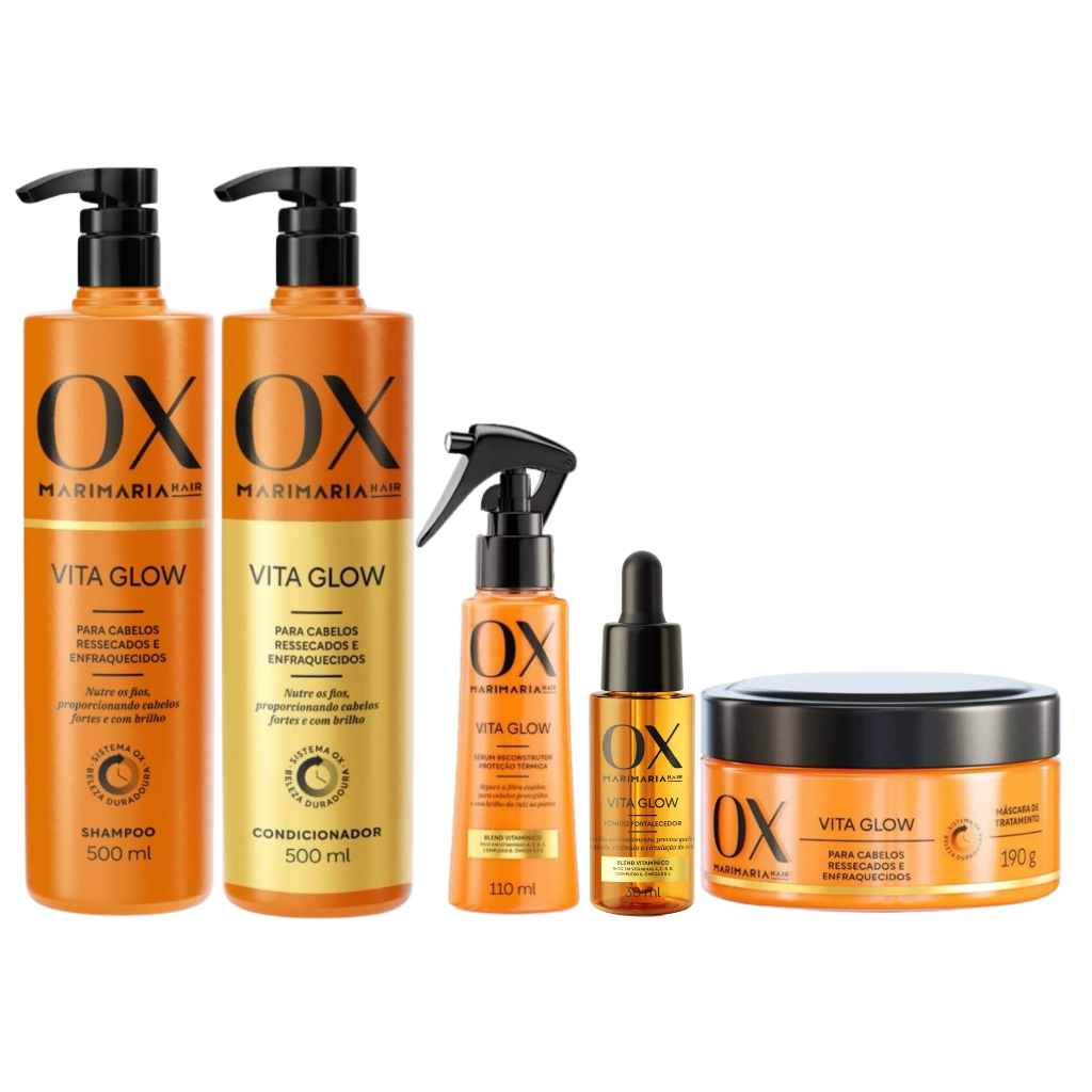 Kit OX Vita Glow Mari Maria - Kit completo (Sh+Cond 500ml, Cr de Trat 190gr + Sérum Recons...