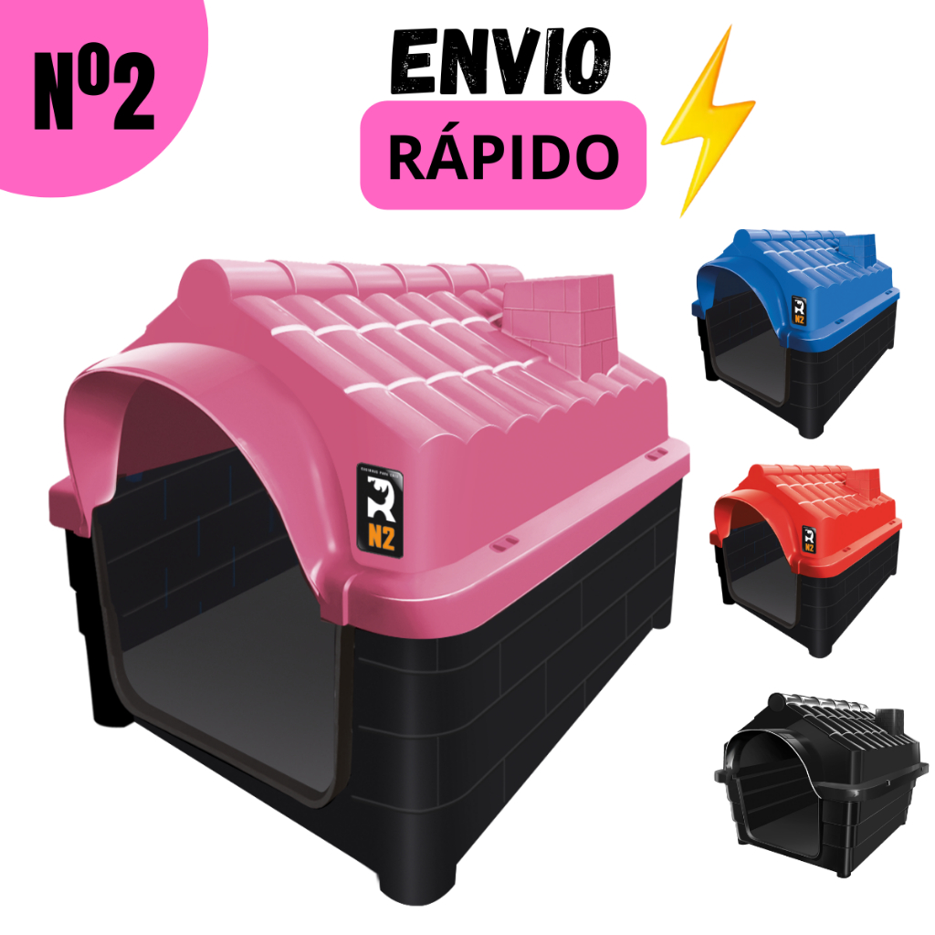 Casa Casinha Cachorro Plástica Desmontável N2 Porte Pequeno rosa Com Proteção Raios UV