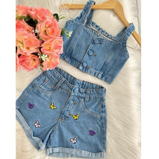 Conjunto Juvenil Jeans Borboleta em Oferta na Shopee