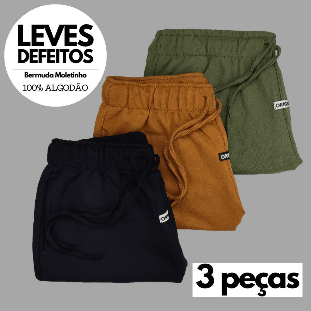 Kit 3 Bermuda Moletom Shorts Masculino  LEVES DE-FEI-TOS ! em Oferta na Shopee