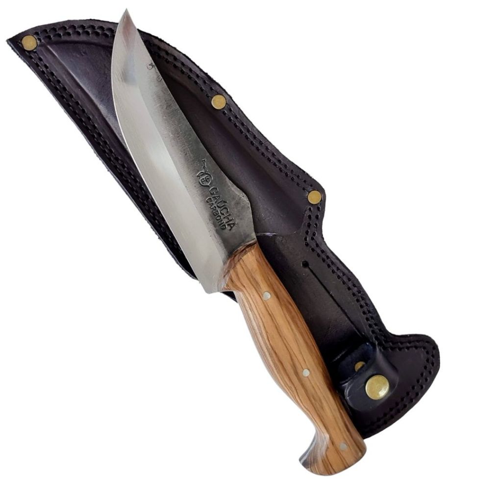 Faca Churrasco Artesanal Campo Aço Carbono Bainha em Couro em Oferta na Shopee