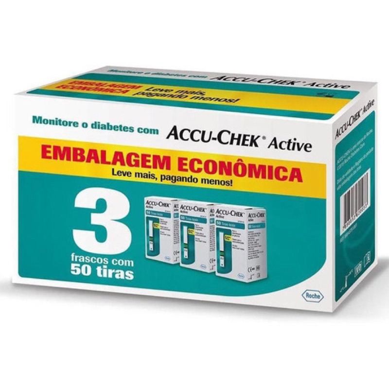 Tiras Accu Chek Active - Kit Com 3 Caixas de 50 Tiras (150 Tiras)
