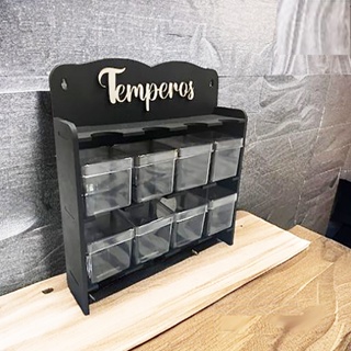 Porta Temperos com 8 Caixinhas de Acrilico 5x5x5 em MDF Preto condimentos em Oferta na Shopee