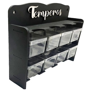 Porta Temperos com 8 Caixinhas de Acrilico 5x5x5 em MDF Preto condimentos para Cozinha Moderna em Oferta na Shopee
