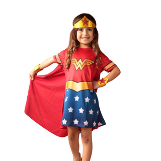 Fantasia Infantil Mulher Maravilha vestido + kit Acessórios em Oferta na Shopee