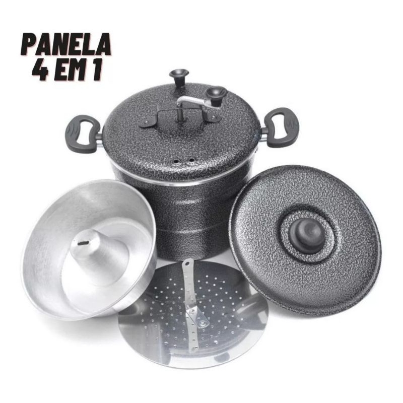 Cuscuzeira 4 em 1 Grande Aluminio Polido N20 Panela Pipoqueira Pudim Cuscuzeiro