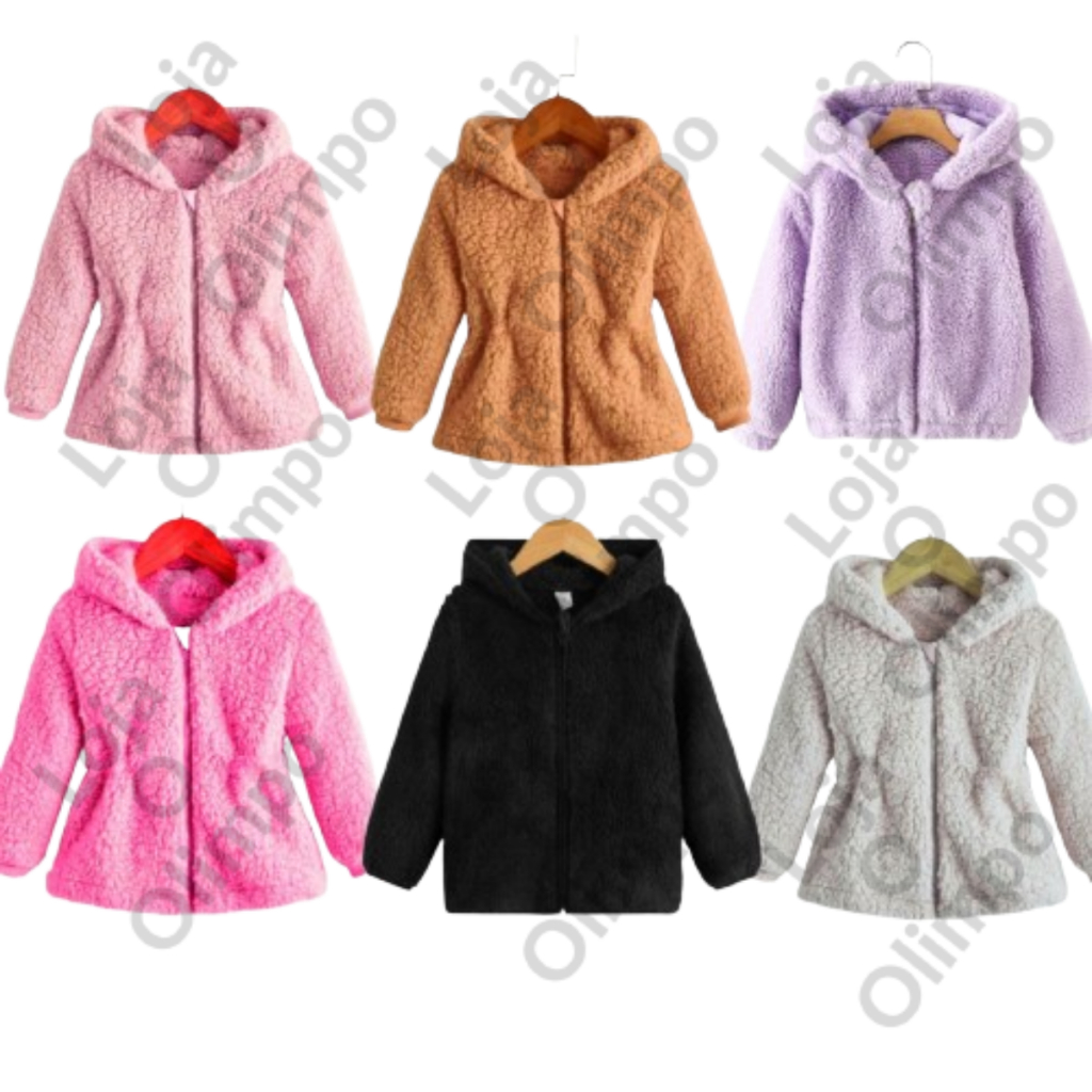 Casaco teddy Infantil Menina Blusa  Ted  Feminino Tedd Pelinho Tedy Inverno Quentinho Rosa...