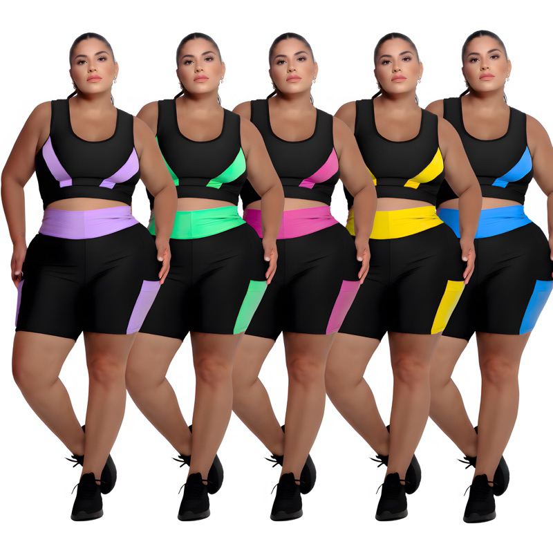 Kit 5 Conjuntos Fitness 10 peças Plus size/Slim short com bolso e top Feminino modelo Curves