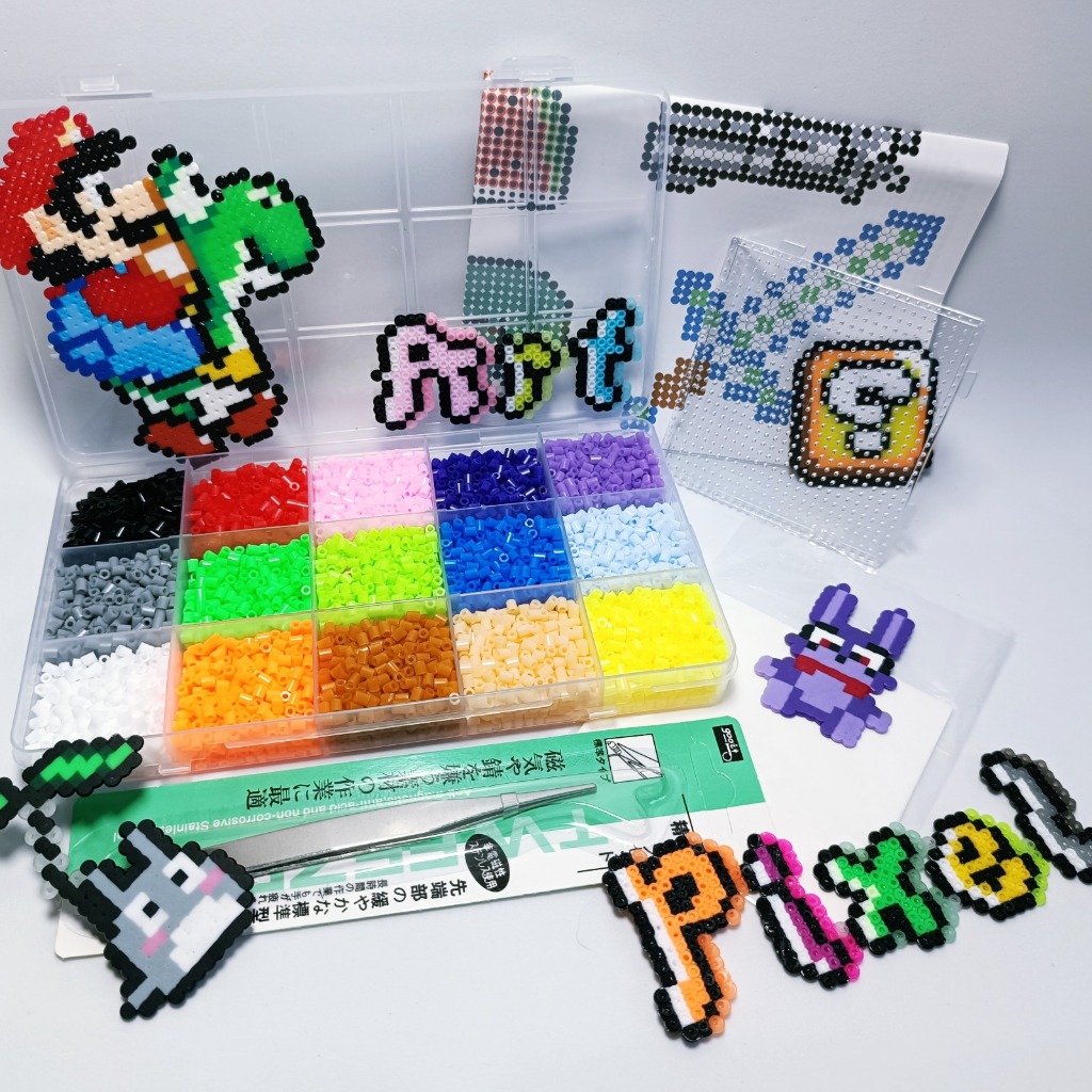 Kit Perler Hama Beads 2,6mm 9500 Peças 15 Cores Caixinha + Pegboard +Pinça + Papel + Pinça + Guia+