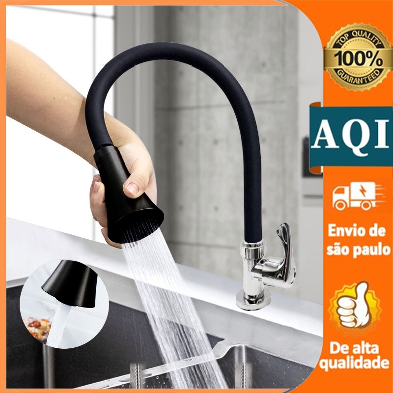 Torneira Cozinha Mesa Gourmet Flexível Grancolor Preta 2 Jatos