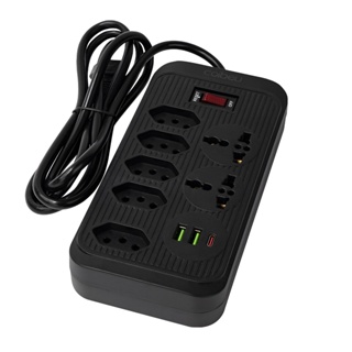 COIBEU Régua de Energia 2m 10A Com 5 tomadas de energia 2 tomadas universal 2 USB 1 Tipo-C Bivolt Power 2500W em Oferta na Shopee