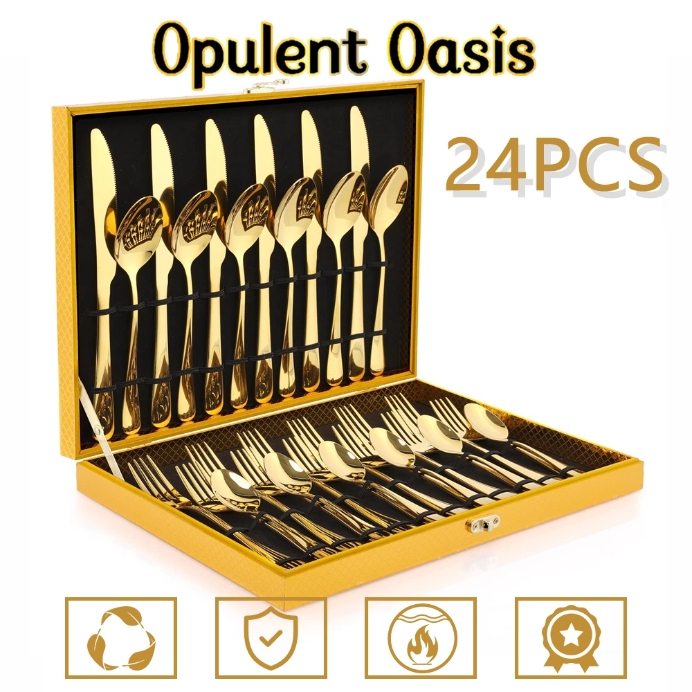 Opulent Oasis>>Kit Jogo Talheres Inox 24pçs Slim faqueiro Em Aço para cozinha utensílios domésticos