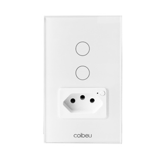 COIBEU Interruptor Inteligente WiFi com Painel de Vidro Touch 2 Botões + 1 Tomada Compatível com Tuya Alexa e Google em Oferta na Shopee