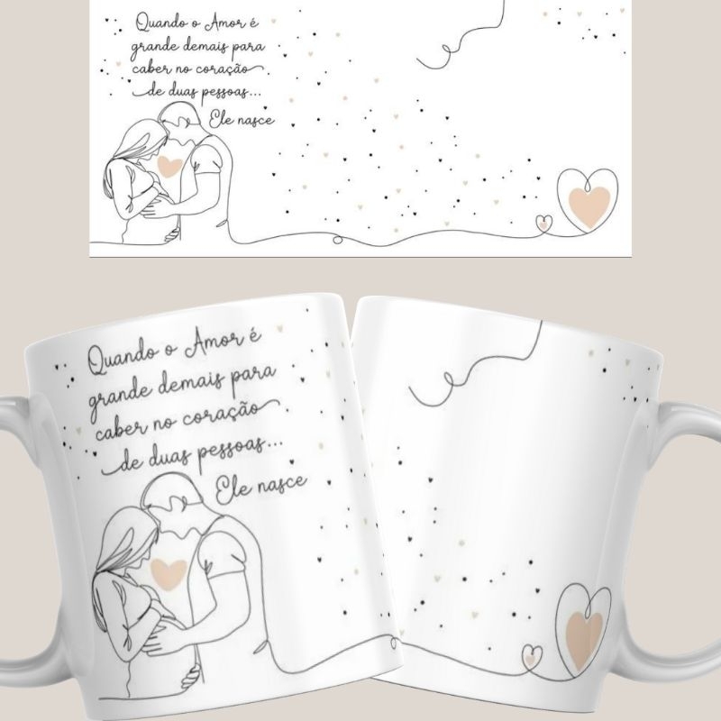 Caneca Personalizada Cerâmica Estampada Quando o Amor é grande demais para caber no coração de duas pessoas... Ele nasce Caneca Casal Dia dos Namorados Presente Lembrança Promoção Xícara