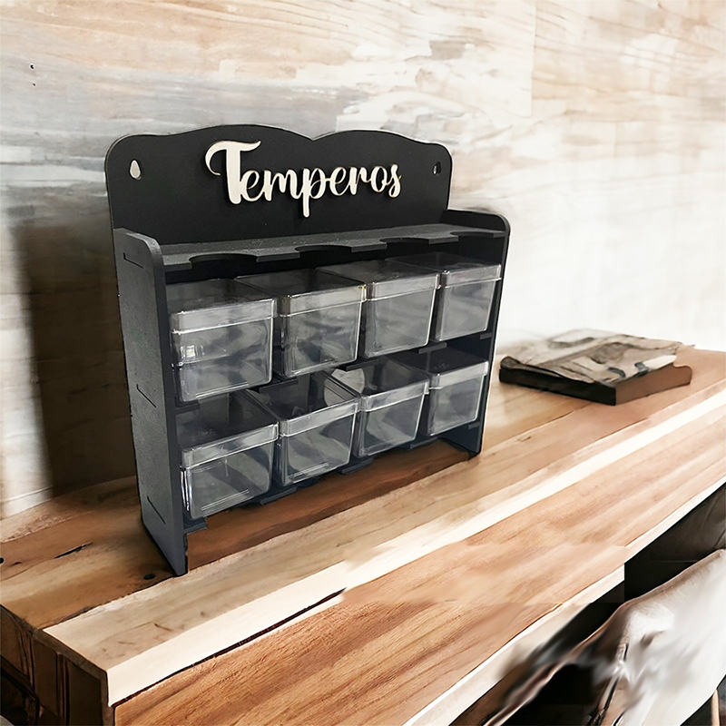 Porta Temperos em MDF Preto Fosco c/8 Caixinhas de Acrilico  5x5x5cm Condimentos Cozinha Moderna em Oferta na Shopee