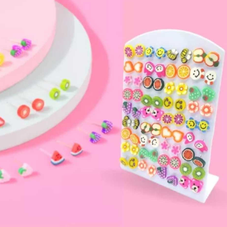 Kit 72 Pares de Brincos Infantil Fruta/animal Resina Acrílico colorido atacado em Oferta na Shopee