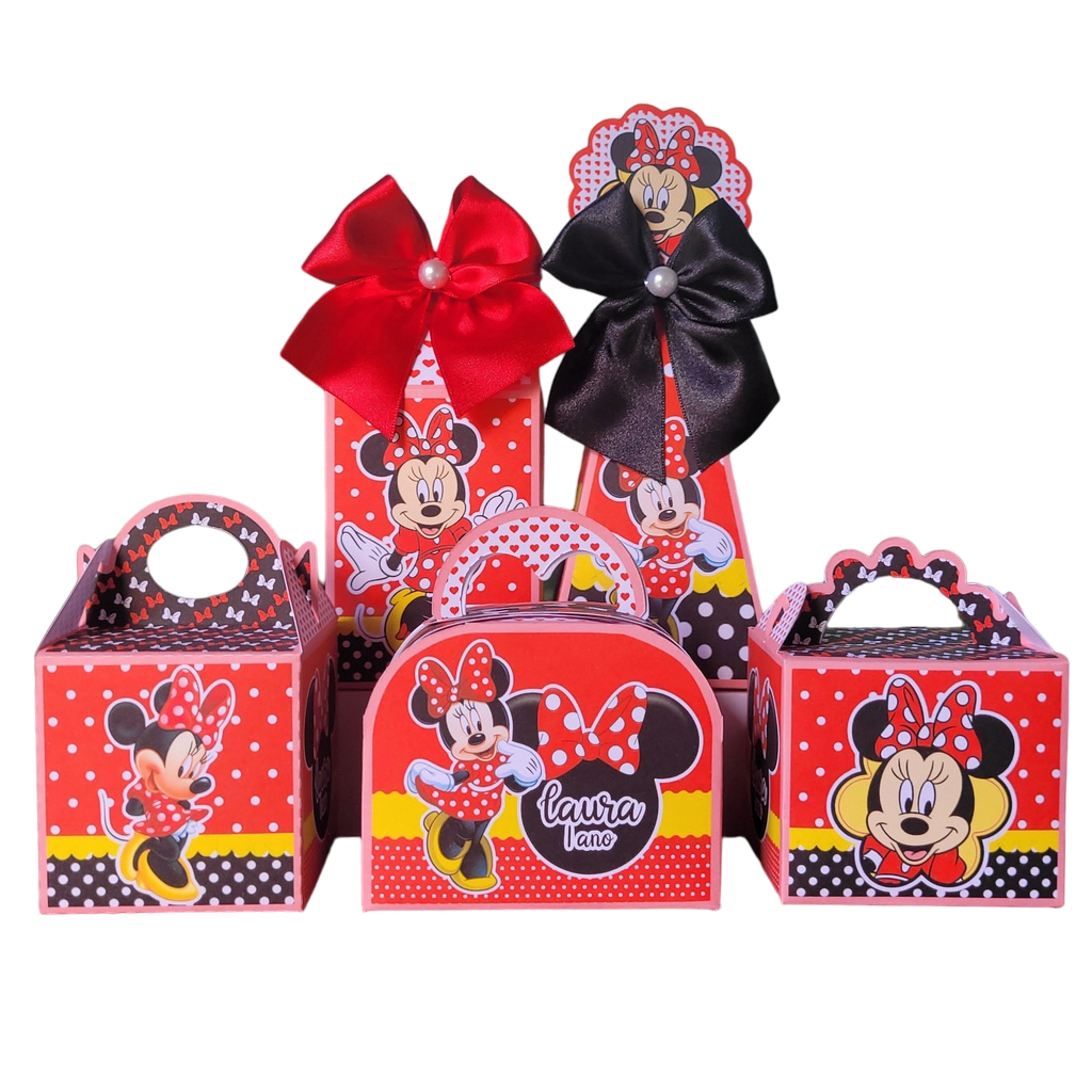 Kit de caixinhas personalizadas, milk, cone e sushi, lembrancinhas, decoração Kit de festa aniversário Minnie Vermelha