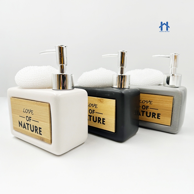 Saboneteira Liquida 480ml com Esponja Ceramica Válvula Prata para Banheiro hh utilidades em Oferta na Shopee