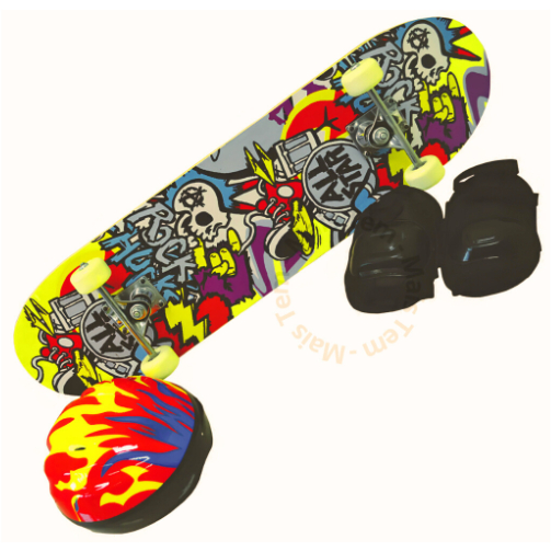 Skate Infantil Semi Profissional C/ Kit Proteção Shape Lixa Estampado Suporta até 50kg Menino/Menina