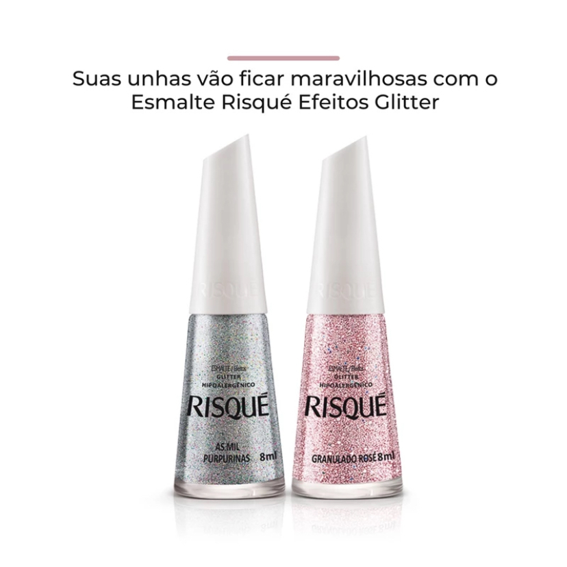 Kit Risque 2 Esmaltes Glitter Mil purpurinas + Granulado Rose - 8ml