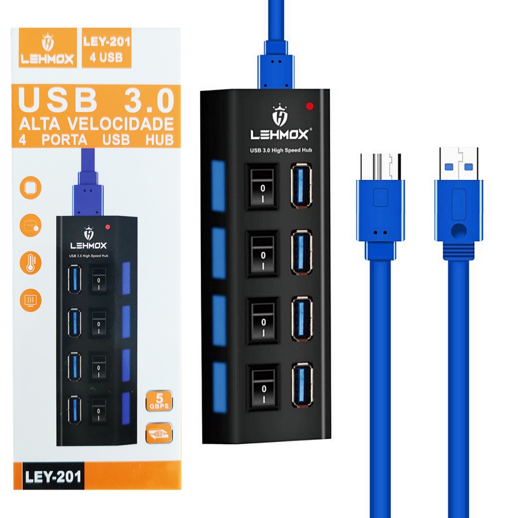Régua Cabo Hub USB 3.0 4 Portas Rápido Extensão Usb Para Pc - Computers & Accessories
