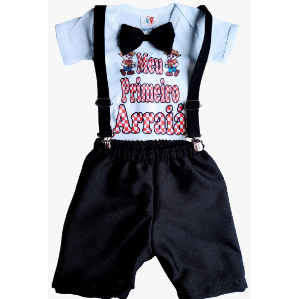 Conjunto Festa Junina Bebê Menino Roupa Infantil Temático Meu Primeiro Arraiá Mesversario Roupa Com Gravatinha E Suspensório
