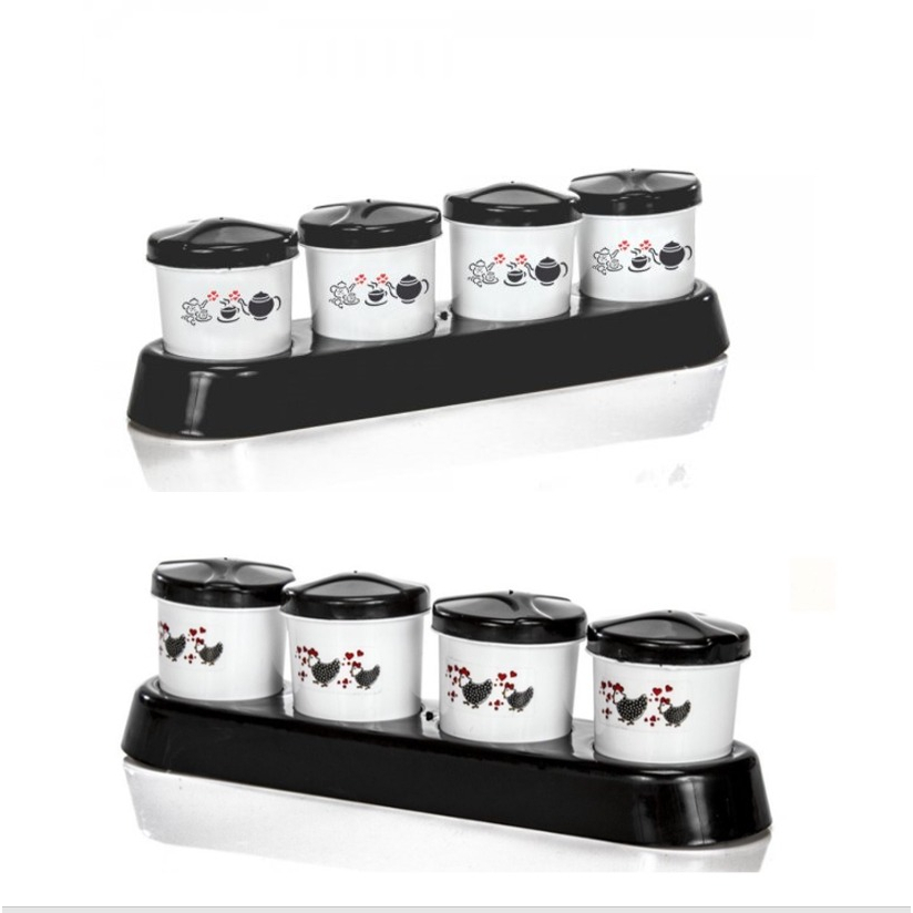 Conjunto Porta Tempero Condimento Com 4 Potes Plástico Ercaplast