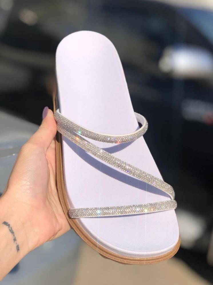 Papete Birken Feminina de Manta Strass Sandalia Rasteirinha Glitter mae e filha adulto e infantil