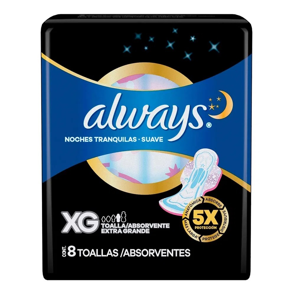 Absorvente Always Noturno Tamanho Extra Grande Suave com 8 Unidades