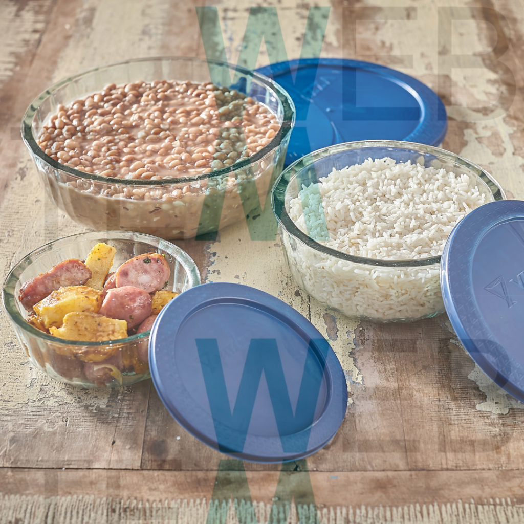 Kit 3 Potes Tigela Saladeira de Vidro com Tampa Plástica Oceani 600ml, 1,5 e 3,8L Vitazza: Servir em Oferta na Shopee