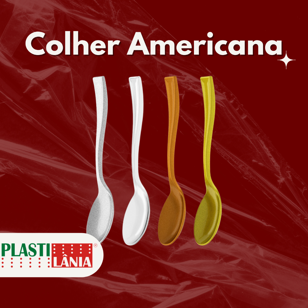 Mini Colher Americana Com Pacote 20, 40 e 80 Unidades Prata, Cristal, Bronze e Ouro