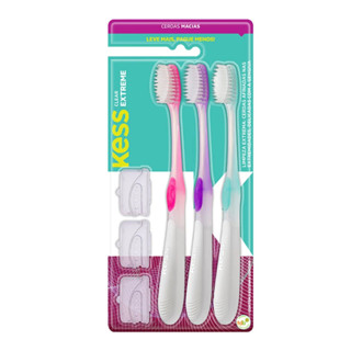 Pack Com 3 Escovas Dentais - Kess Extreme Clear Macias. em Oferta na Shopee