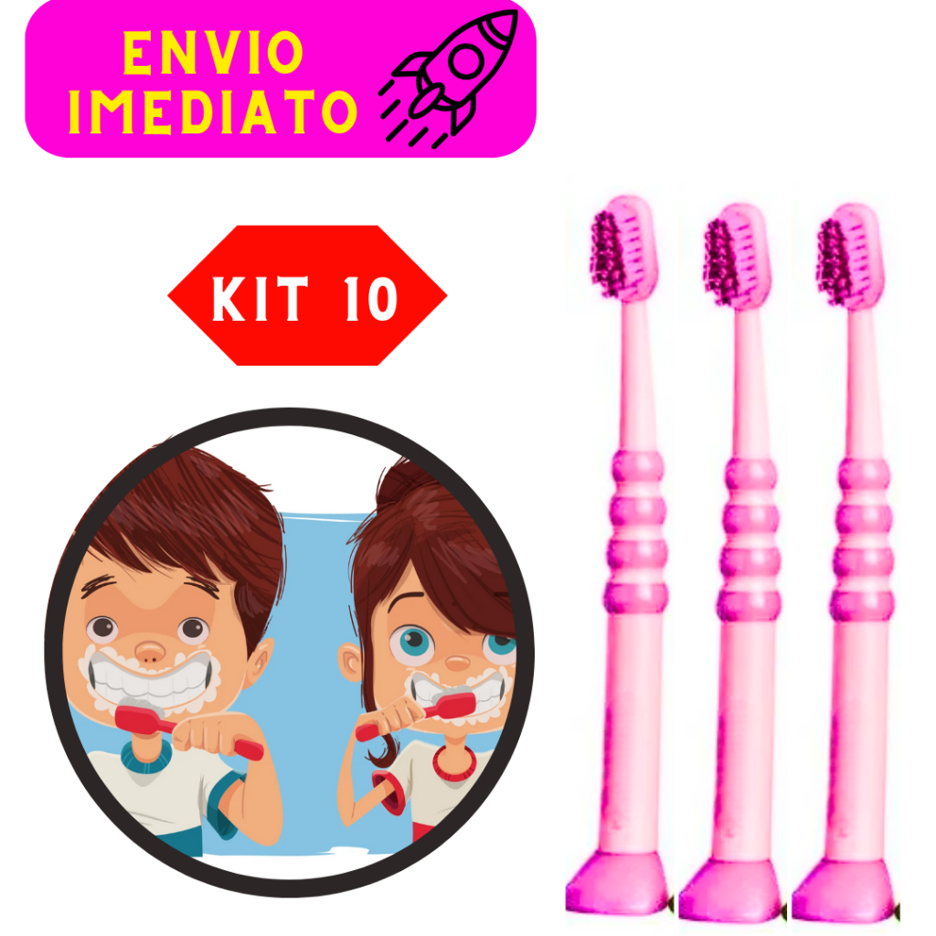 Kit 10  Escovas de Dente Infantil Macia Dental Capa Protetora e Limpador De Língua para Bebê