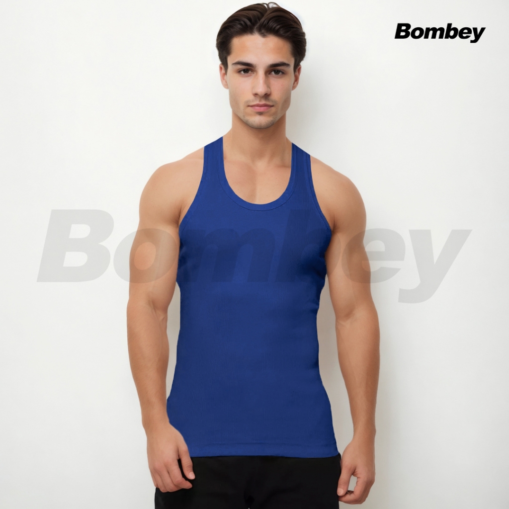 Regata Masculina Azul Royal Tank Modelo Americano Gringa Ribana Canelada em Algodão Elastano Bombey