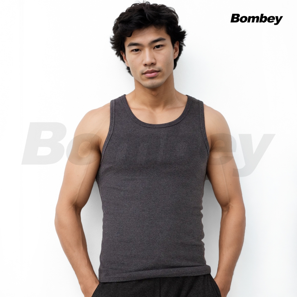 Regata Masculina Cinza Grafite Tank Modelo Americano Ribana em Algodão e Elastano Bombey