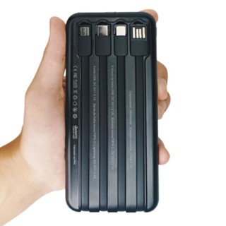 Carregador Portátil Power Bank 10000 mAh AGold Pro 4 Cabos Embutidos Lightning Tipo-C Micr...