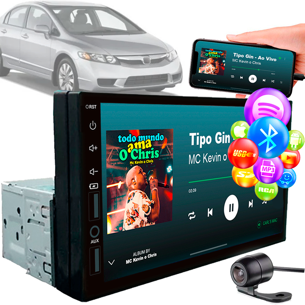 Central Multimídia Usb Mp5 Player 7 Pol 1 Din Honda Civic