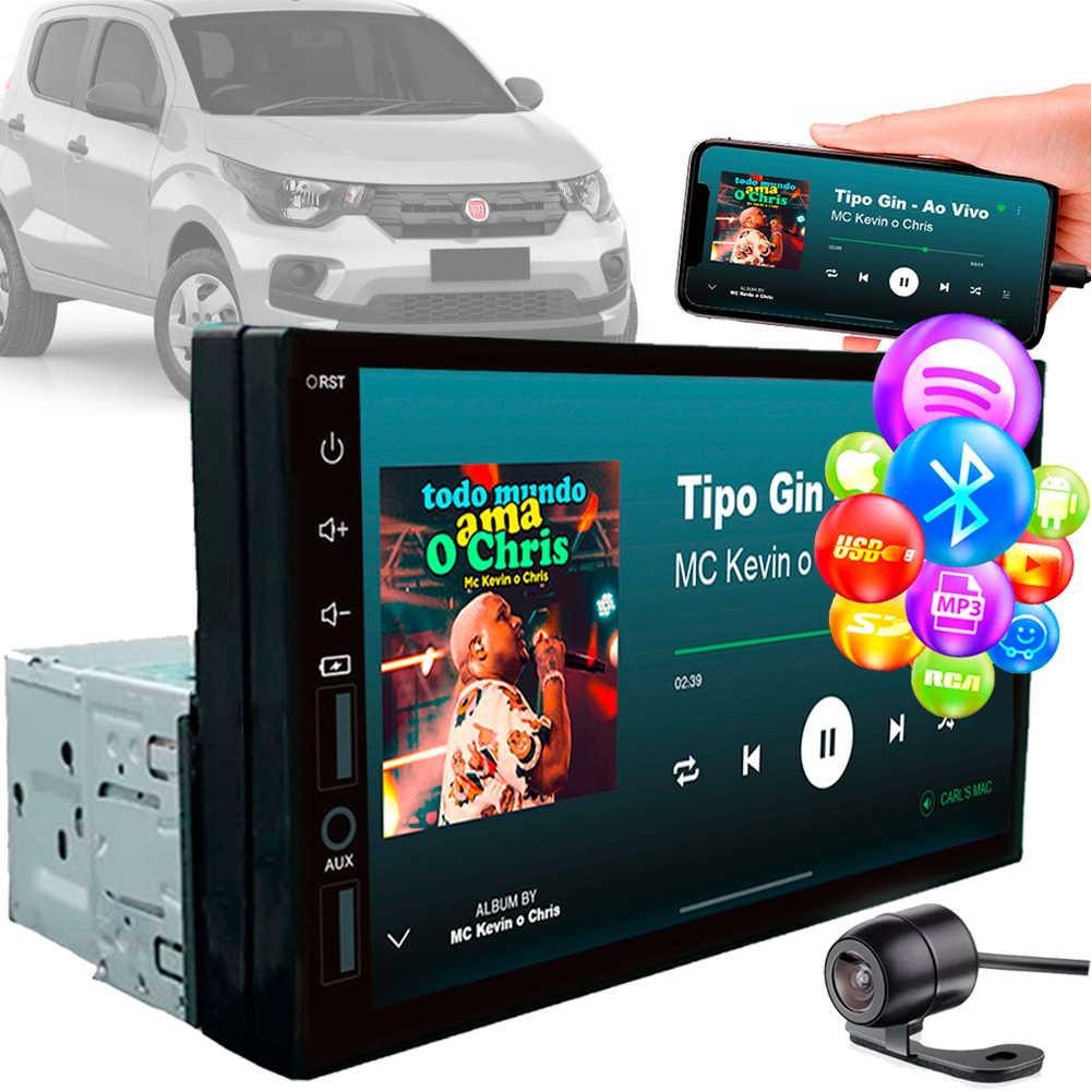 Central Multimídia Usb Bt Mp5 Player 7 Pol 1 Din Fiat Mobi