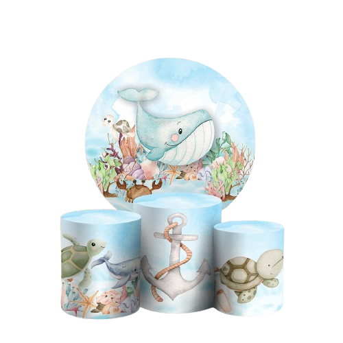 KIT PAINEL REDONDO 1,50 + CAPAS CILINDROS TECIDO SUBLIMADO FUNDO DO MAR em Oferta na Shopee